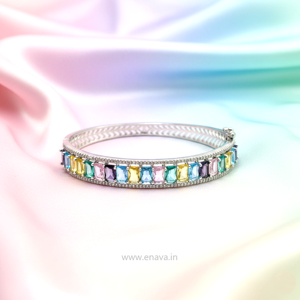 AD CZ Openable Multicolor Kada with Rhodium Plating ADBT21010 By Enava