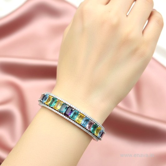 AD CZ Openable Multicolor Kada with Rhodium Plating ADBT21010 By Enava