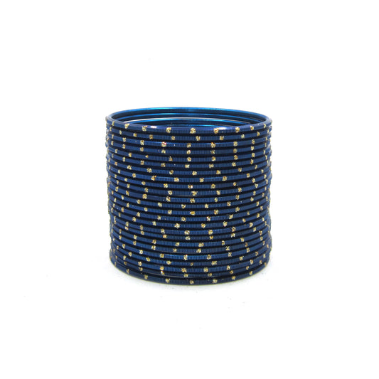 Glitter Peacock Blue Metal 24 Bangles by Enava