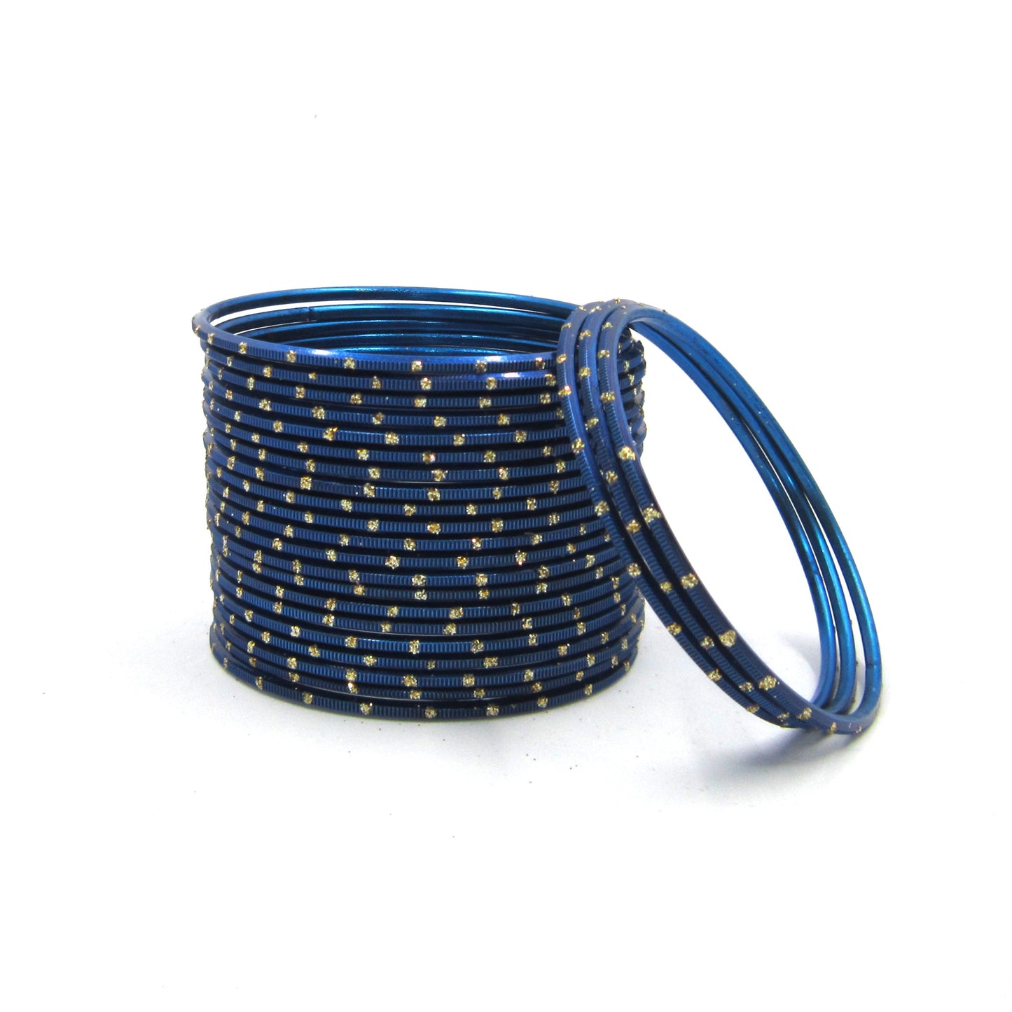Glitter Peacock Blue Metal 24 Bangles by Enava