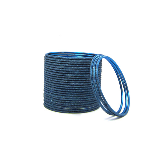 Shiny Peacock Blue Metal 24 Bangles by Enava