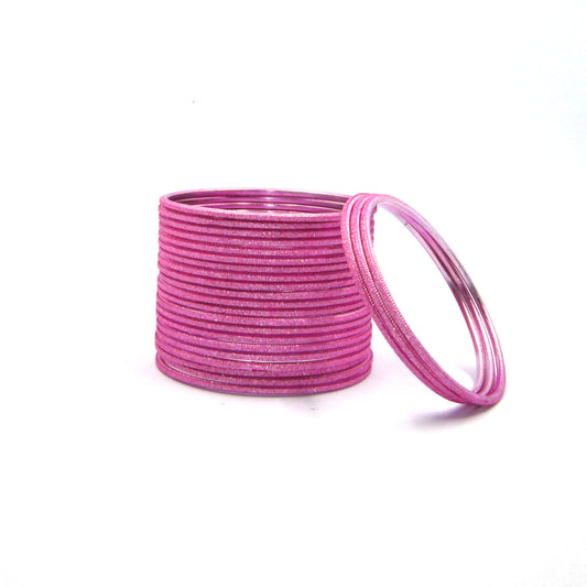 Shiny Pink Metal 24 Bangles by Enava