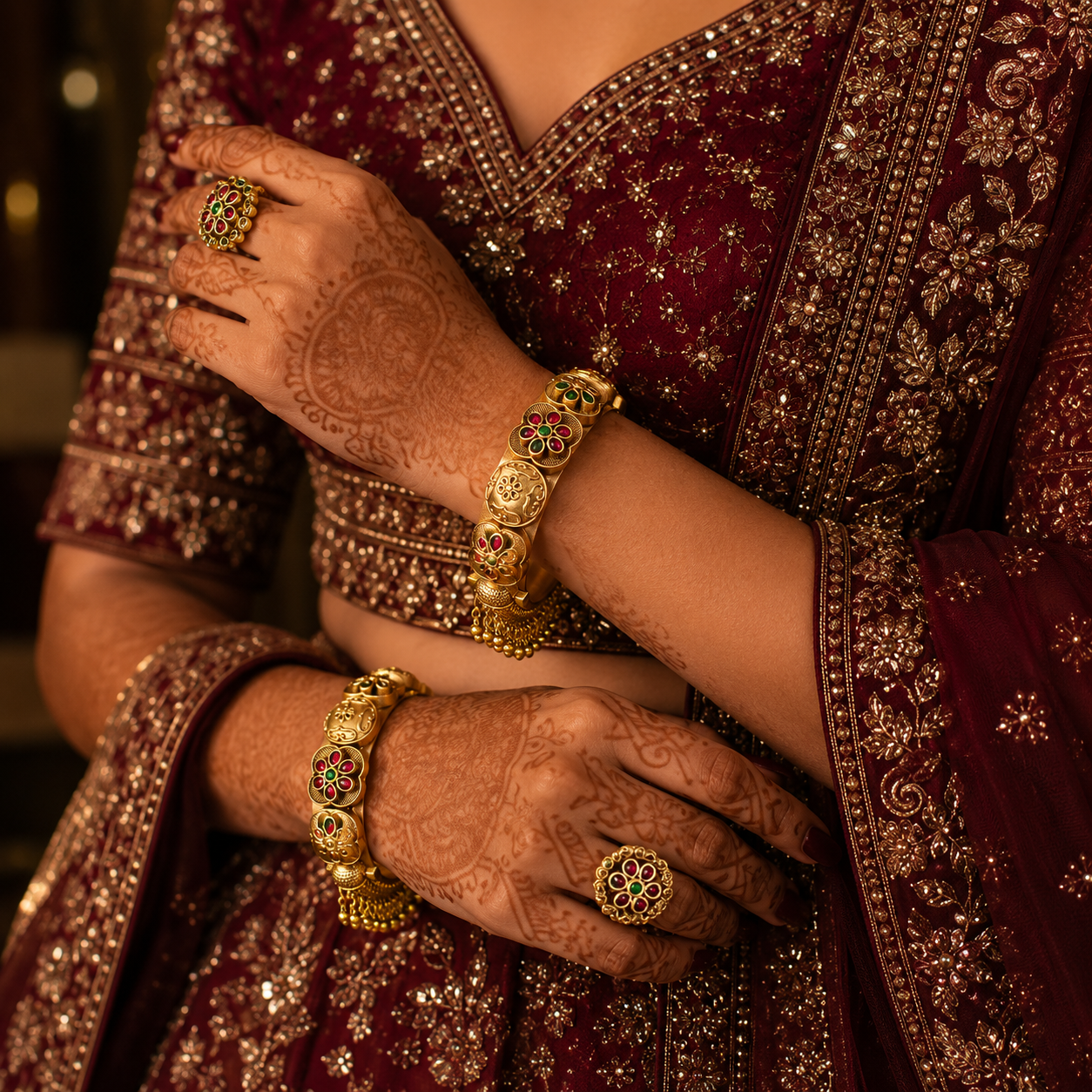 Rajwadi Ghungroo Flower Design Antique Bangles