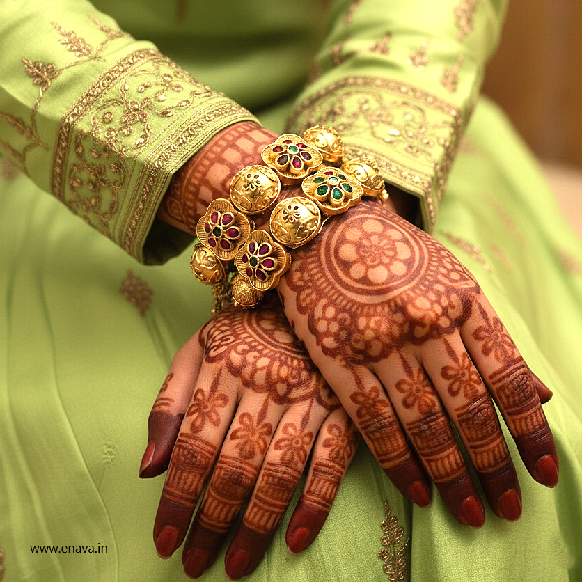 Rajwadi Ghungroo Flower Design Antique Gold Plated Bangles By Enava Bangle Enava Jewels.
