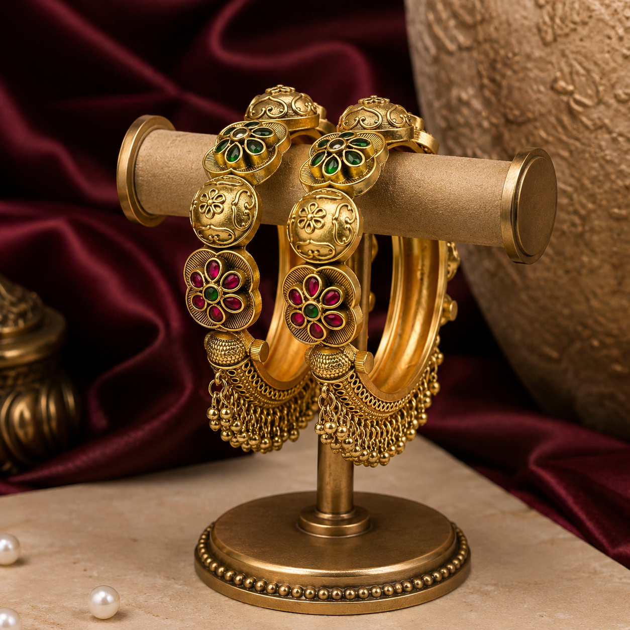 Rajwadi Ghungroo Flower Design Antique Bangles
