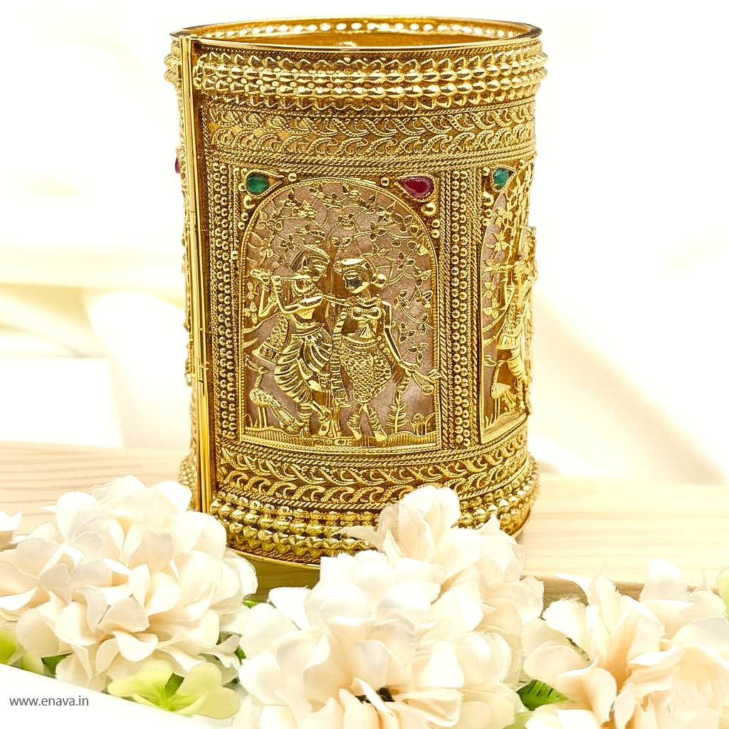 Temple Rajwadi Radha Krishna Patla Kada Gold Plated Bangles By Enava Bangle Enava Jewels.