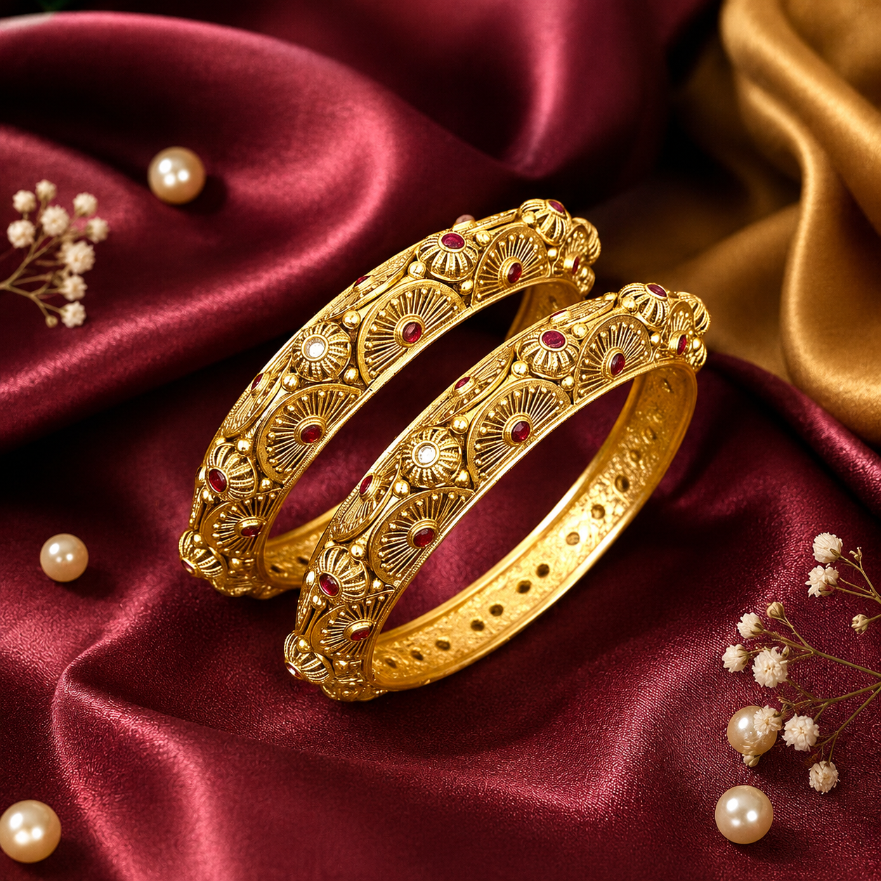 Rajwadi Pacheli Ruby Kemp Bangles