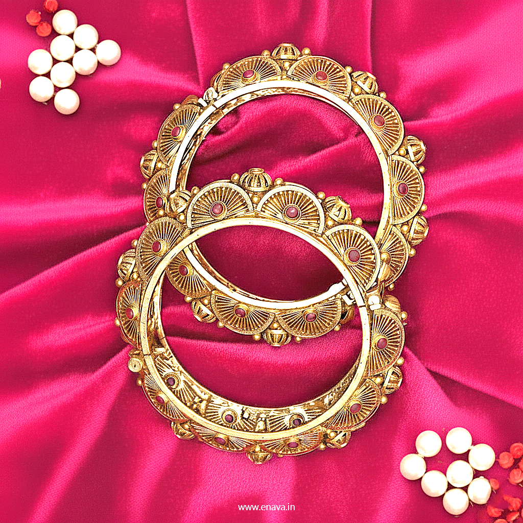 Rajwadi Pacheli Ruby Kemp Gold Plated Bangles By Enava Bangle Enava Jewels.