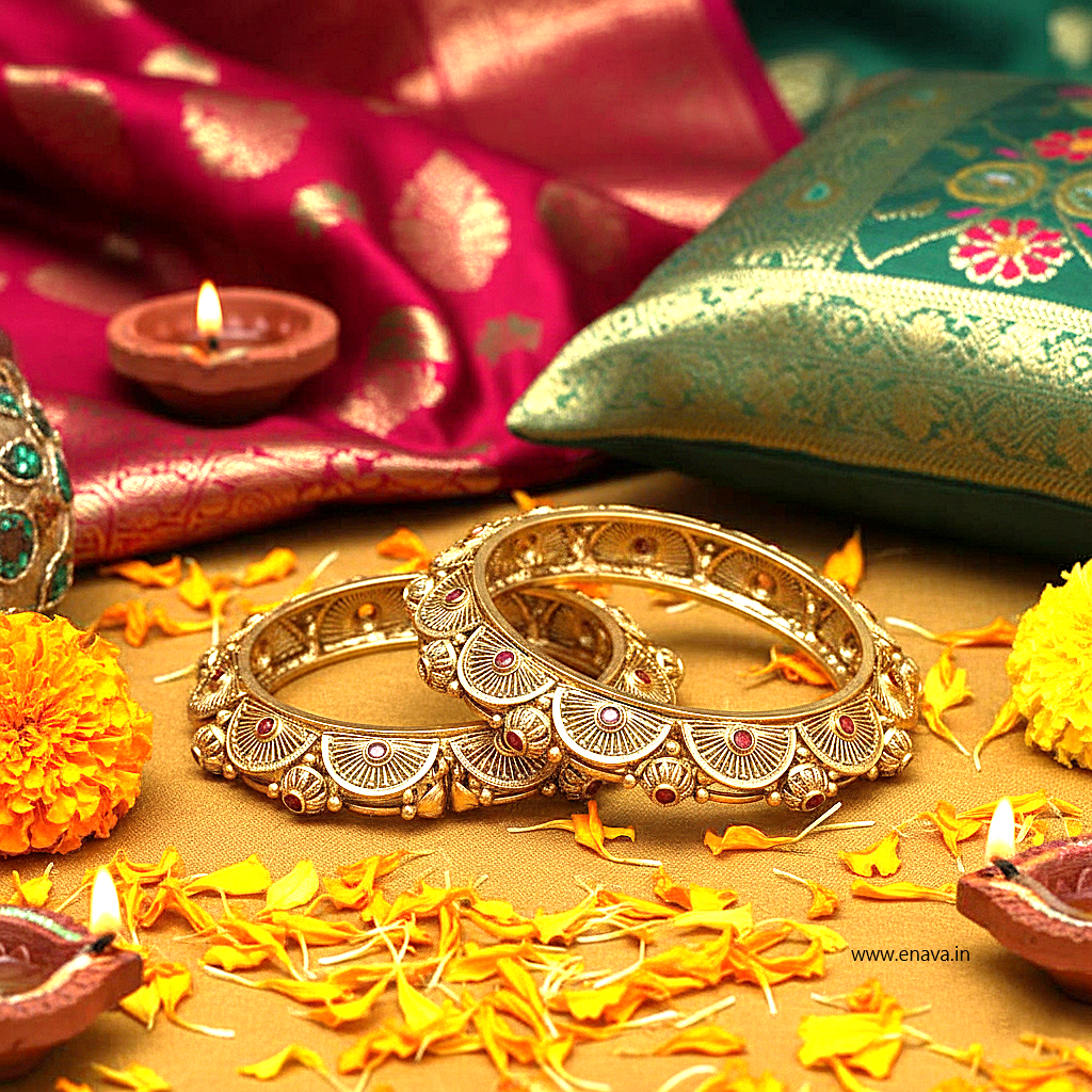 Rajwadi Pacheli Ruby Kemp Gold Plated Bangles By Enava Bangle Enava Jewels.