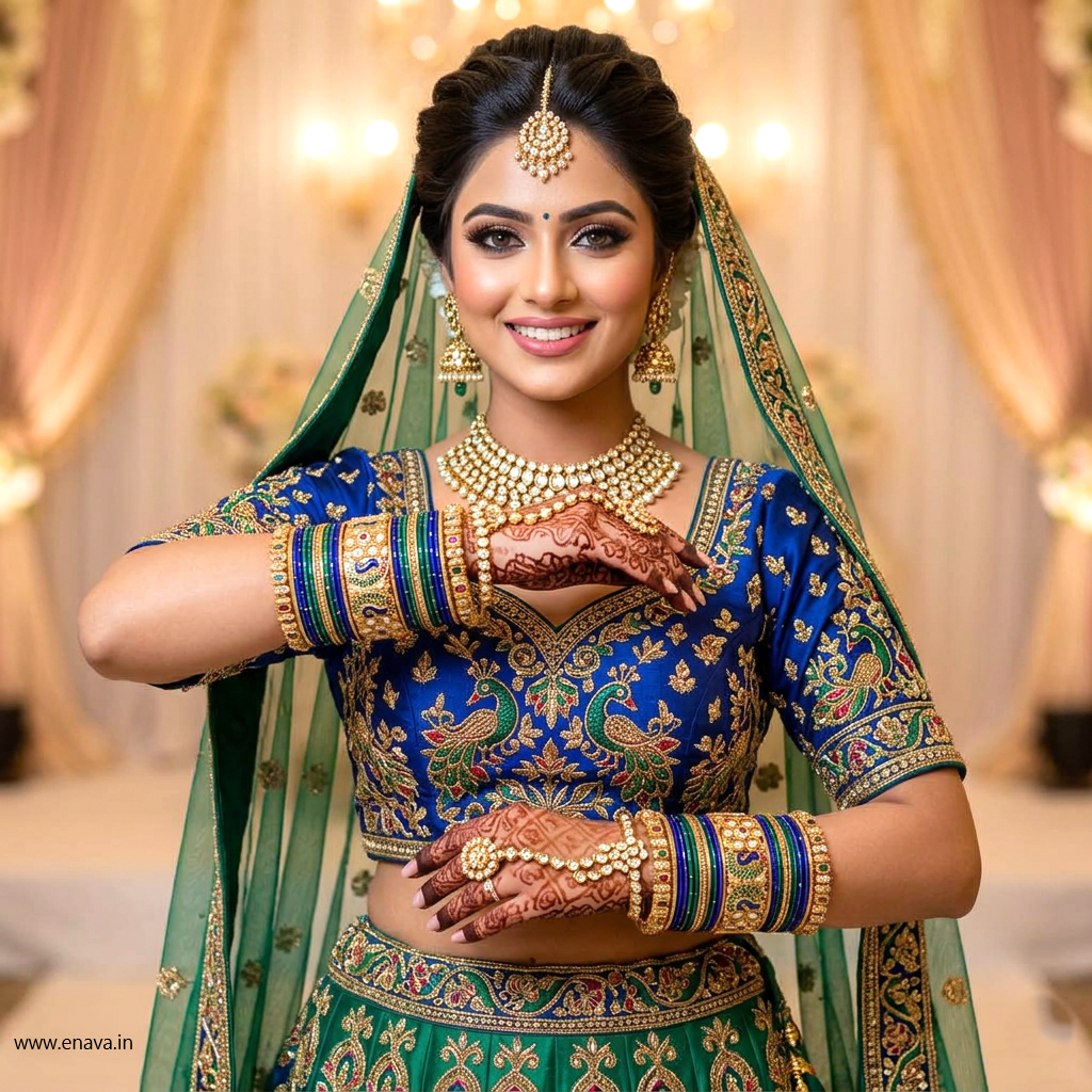 Rajwadi Peacock Blue Green Stone Designer Bangle Set by Enava