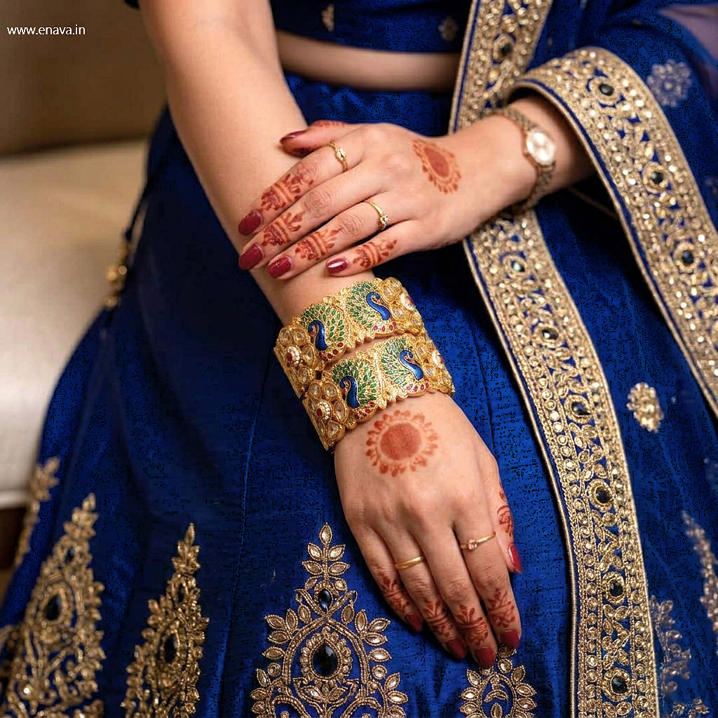 Rajwadi Peacock Blue Green Stone Designer Bangle Set by Enava