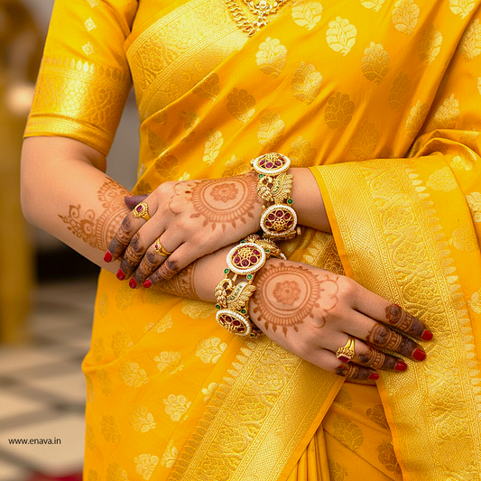 Rajwadi Peacock Pearl Flower Ruby Stone Gold Plated Bangles By Enava Bangle Enava Jewels.