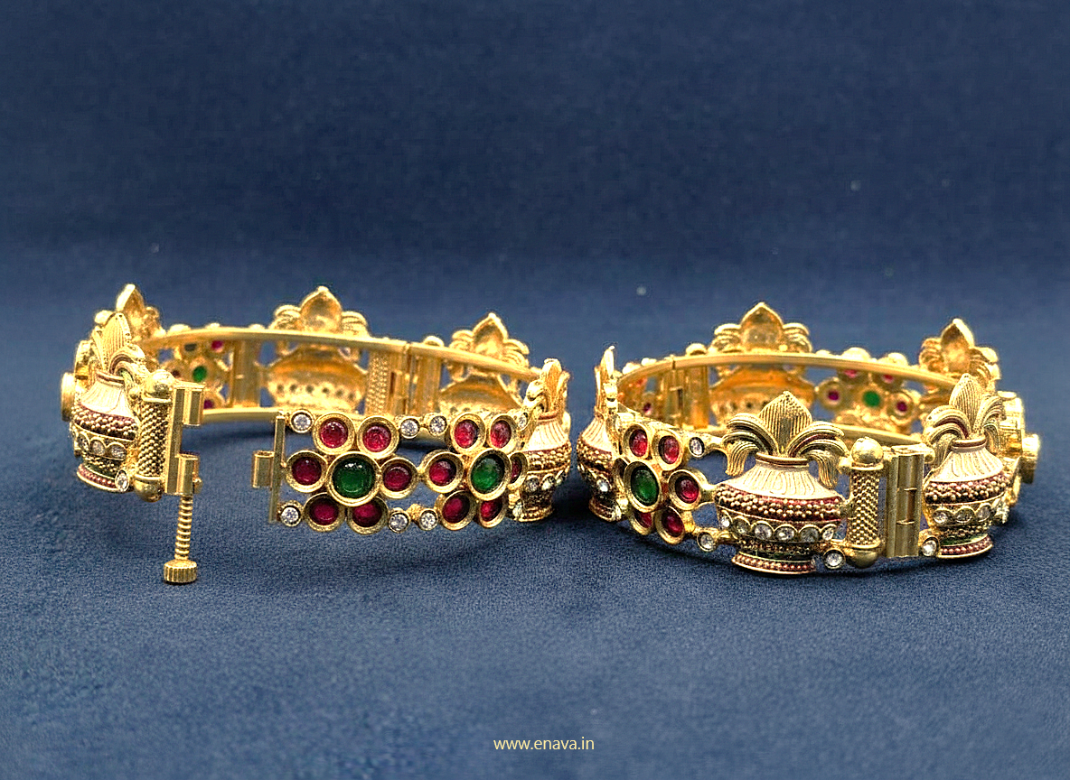 Rajwadi Temple Kalash Festive Gold Plated Bangles By Enava Bangle Enava Jewels.
