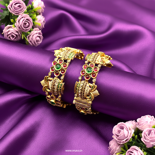 Rajwadi Temple Kalash Festive Gold Plated Bangles By Enava Bangle Enava Jewels.
