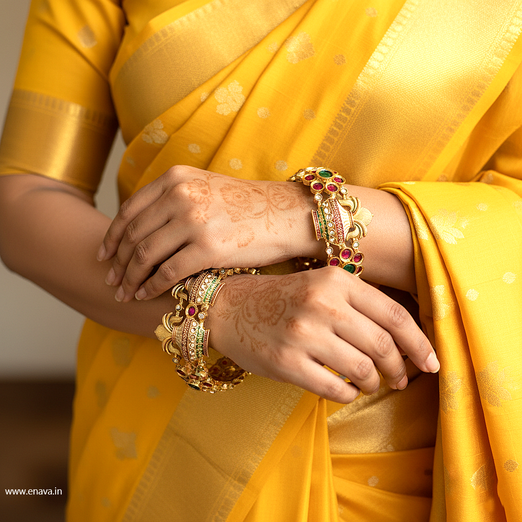 Rajwadi Temple Kalash Festive Gold Plated Bangles By Enava Bangle Enava Jewels.