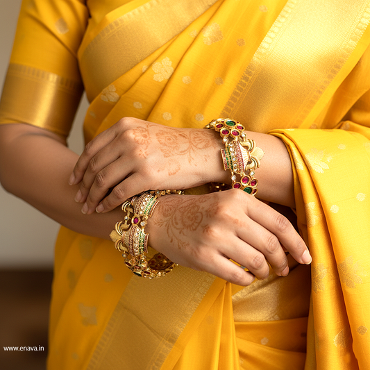 Rajwadi Temple Kalash Festive Gold Plated Bangles By Enava Bangle Enava Jewels.