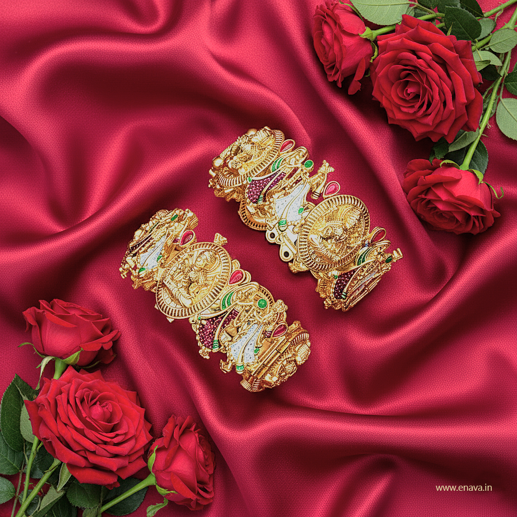 Temple Antique Rajwadi Laxmi Varmala Gold Plated Bangles By Enava Bangle Enava Jewels.