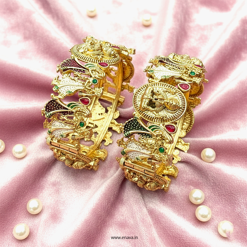 Temple Antique Rajwadi Laxmi Varmala Gold Plated Bangles By Enava Bangle Enava Jewels.