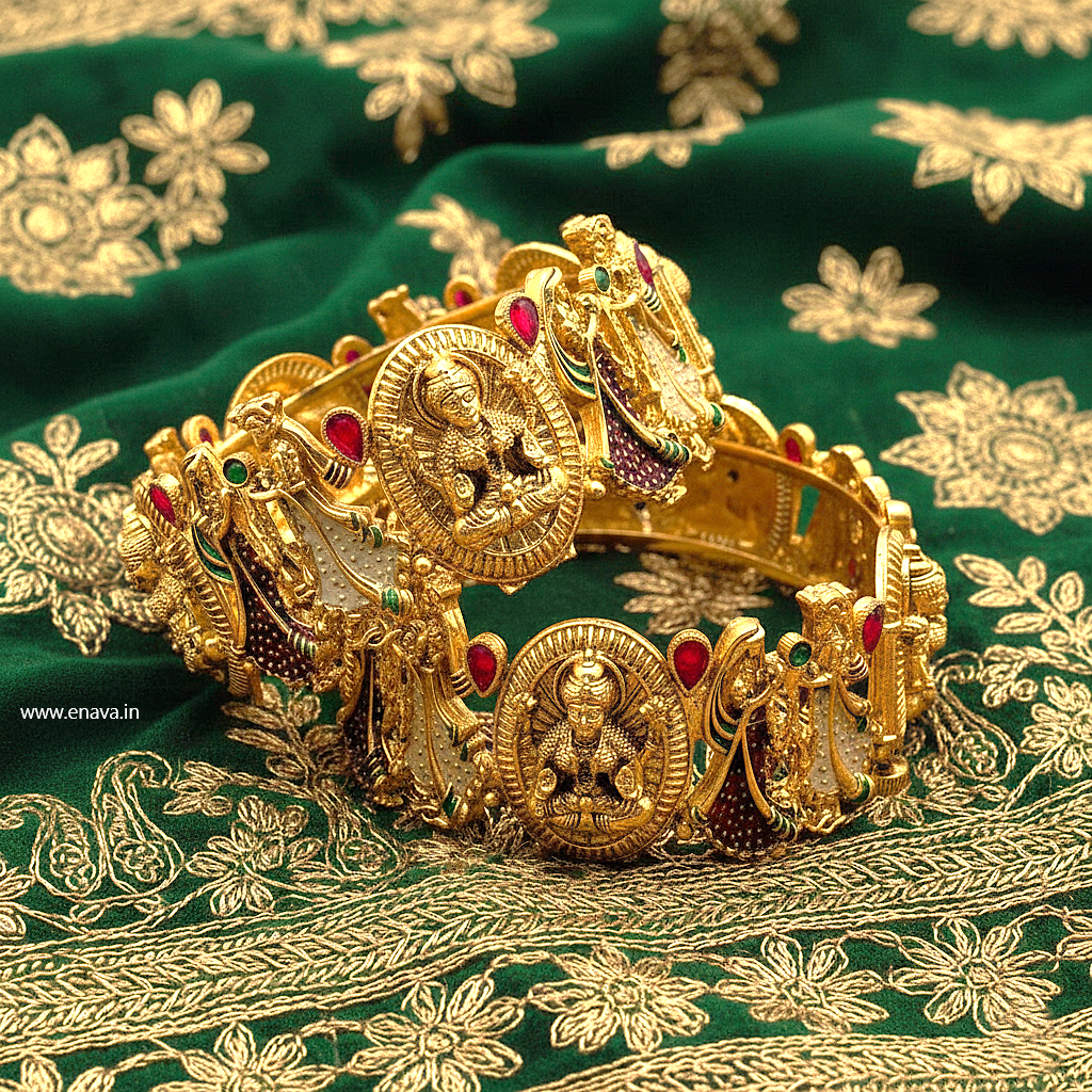 Temple Antique Rajwadi Laxmi Varmala Gold Plated Bangles By Enava Bangle Enava Jewels.