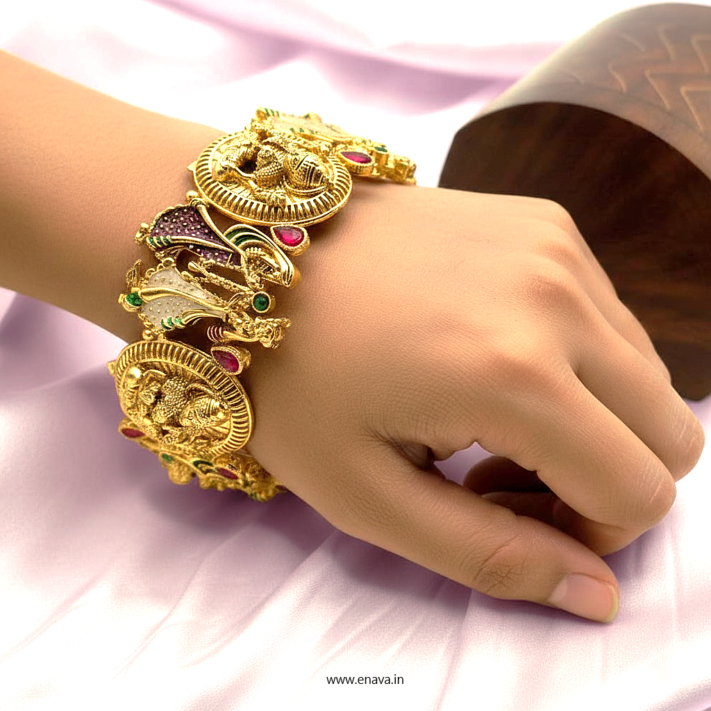Temple Antique Rajwadi Laxmi Varmala Gold Plated Bangles By Enava Bangle Enava Jewels.