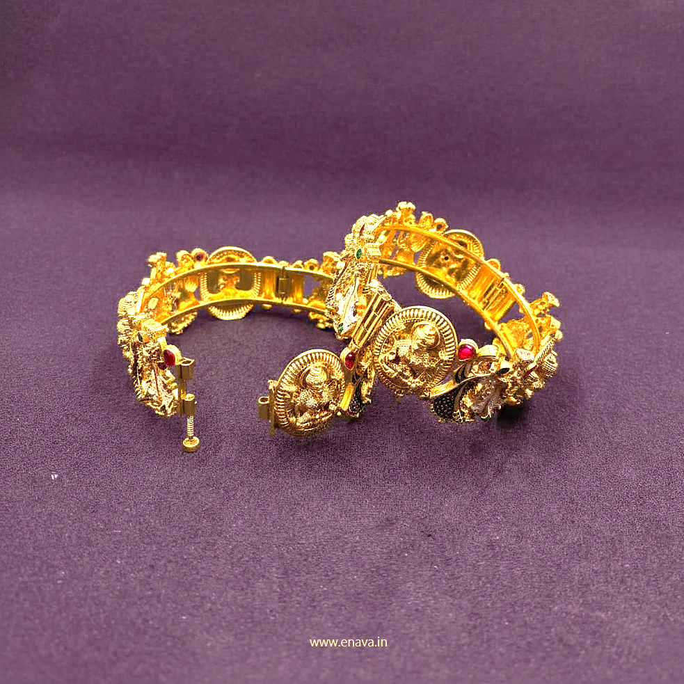 Temple Antique Rajwadi Laxmi Varmala Gold Plated Bangles By Enava Bangle Enava Jewels.