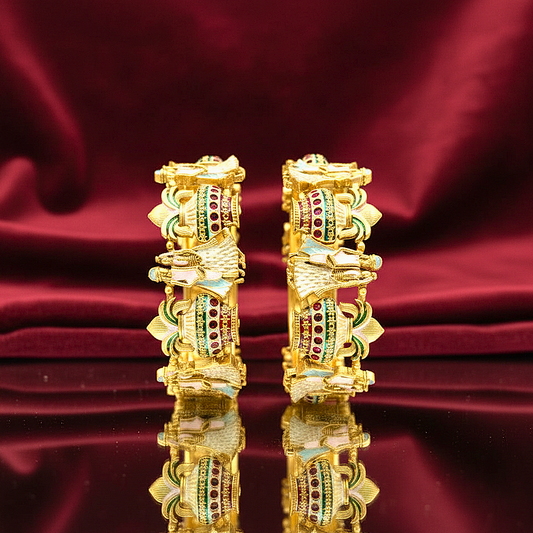 Rajwadi Dulha Dulhan Kalash Enamel Gold Plated Bangles by Enava Bangle Enava Jewels.