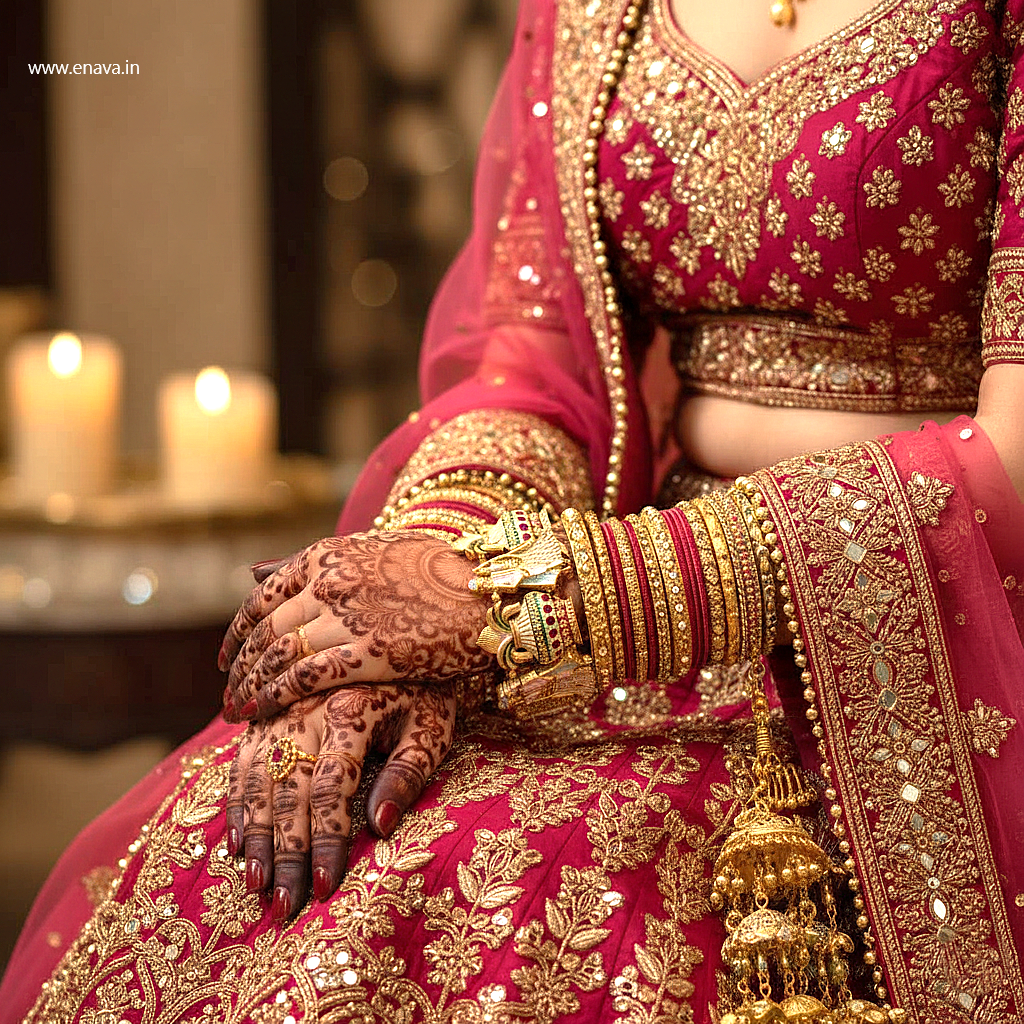 Rajwadi Dulha Dulhan Kalash Enamel Gold Plated Bangles by Enava Bangle Enava Jewels.