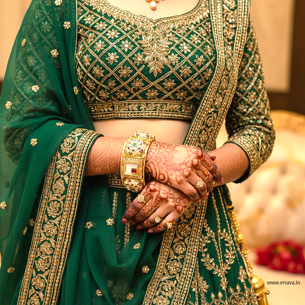 Rajwadi Kundan Marble Stone Flower Enamel Gold Plated Bangles by Enava Bangle Enava Jewels.