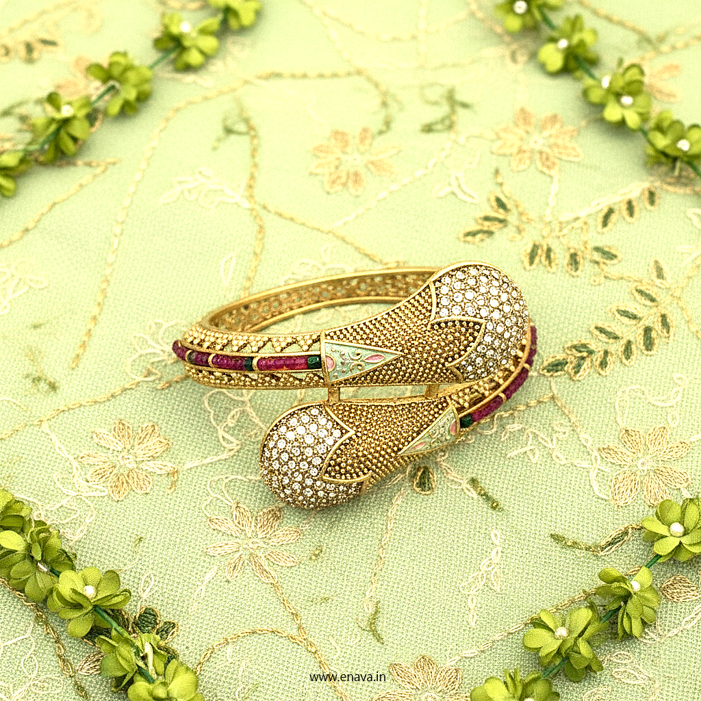 Rajwadi Ruby AD Floral Enamel Gold Plated Kada Bracelet by Enava Bracelet Enava Jewels.