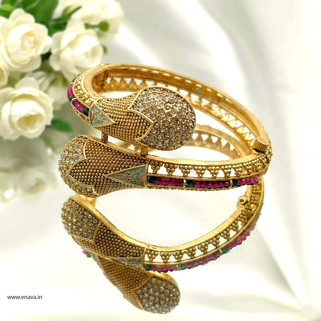 Rajwadi Ruby AD Floral Enamel Gold Plated Kada Bracelet by Enava Bracelet Enava Jewels.