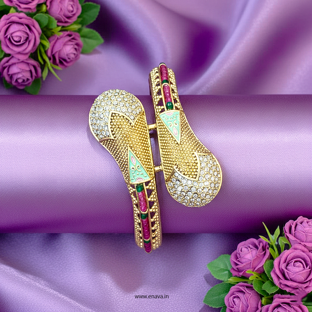 Rajwadi Ruby AD Floral Enamel Gold Plated Kada Bracelet by Enava Bracelet Enava Jewels.