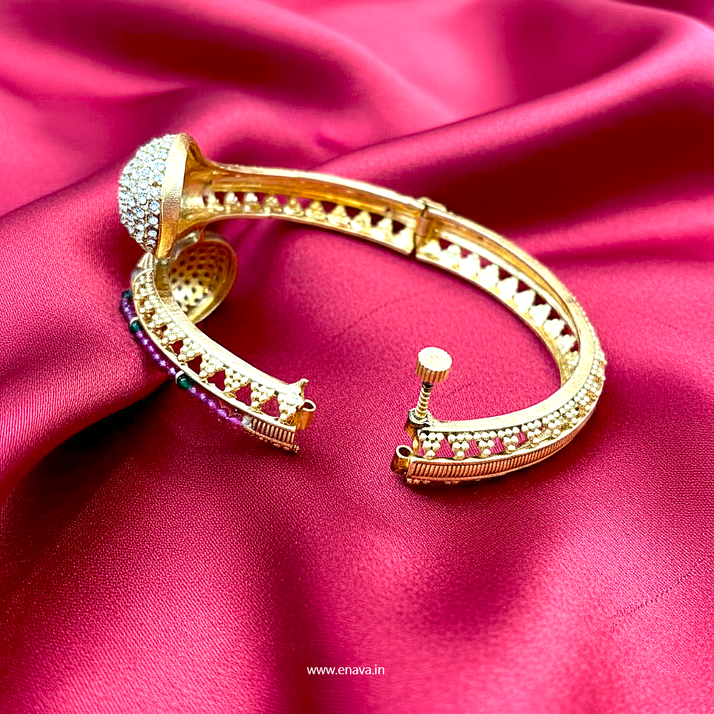 Rajwadi Ruby AD Floral Enamel Gold Plated Kada Bracelet by Enava Bracelet Enava Jewels.