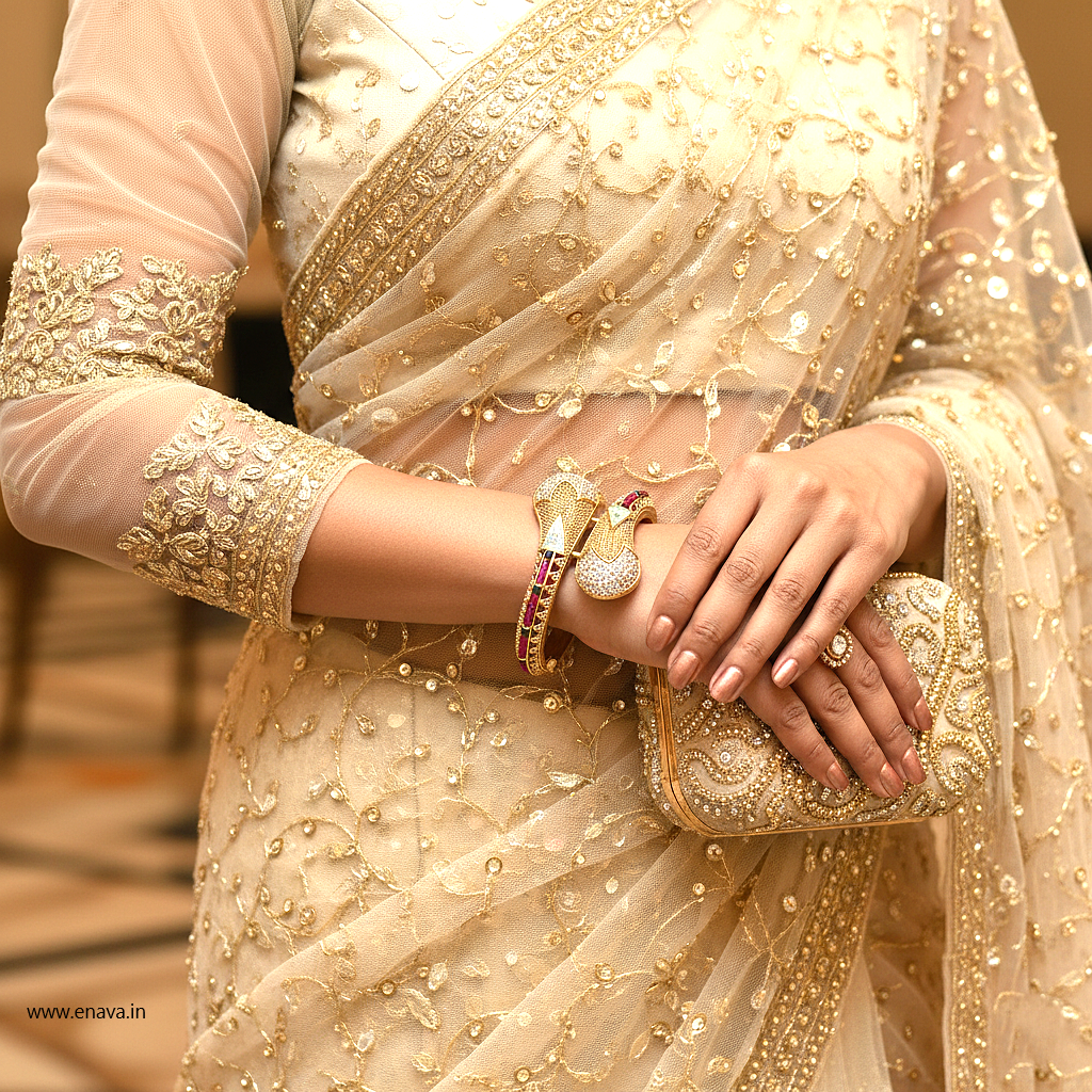Rajwadi Ruby AD Floral Enamel Gold Plated Kada Bracelet by Enava Bracelet Enava Jewels.