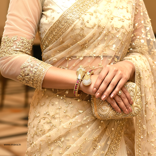 Rajwadi Ruby AD Floral Enamel Gold Plated Kada Bracelet by Enava Bracelet Enava Jewels.