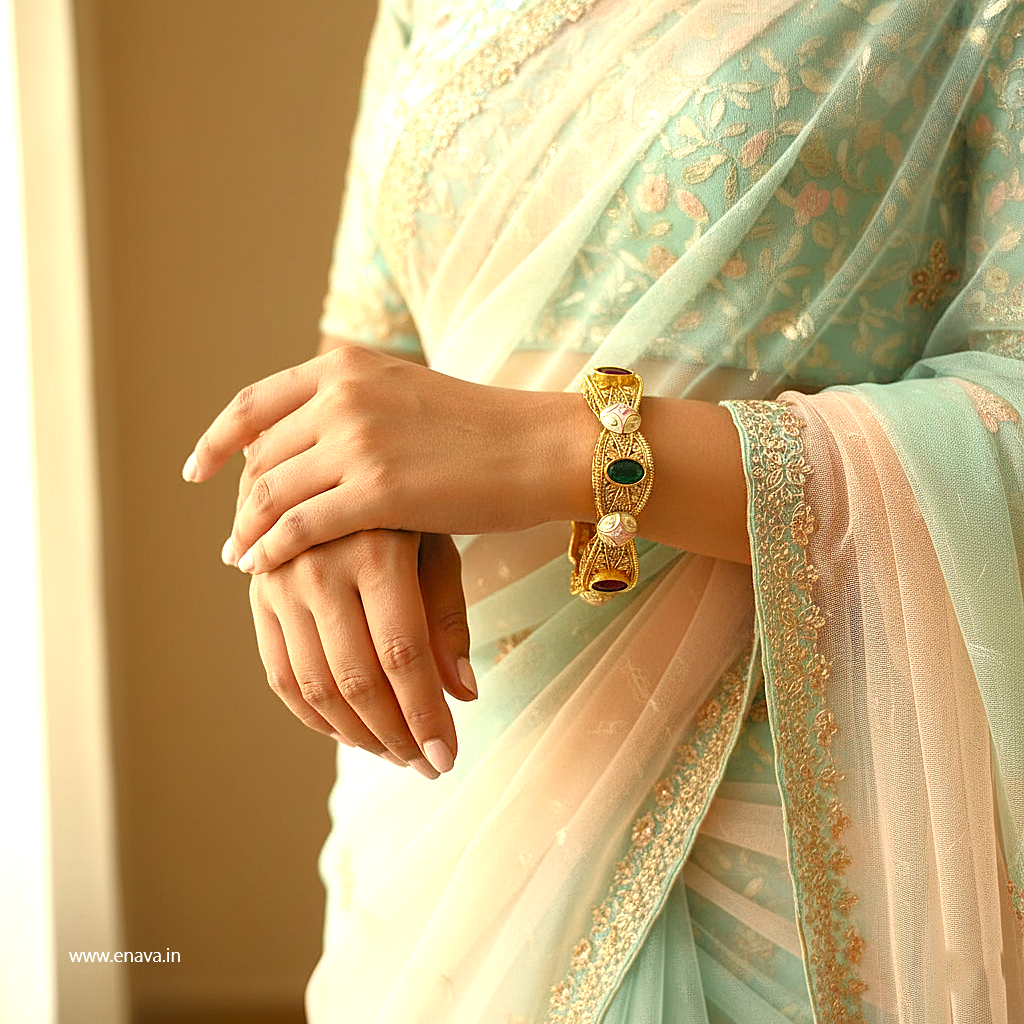 Rajwadi Ruby Green Kundan Enamel Gold Plated Bangles by Enava Bangle Enava Jewels.