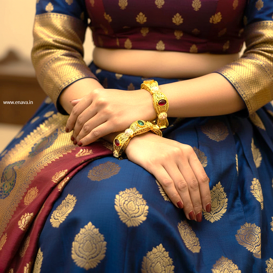 Rajwadi Ruby Green Kundan Enamel Gold Plated Bangles by Enava Bangle Enava Jewels.