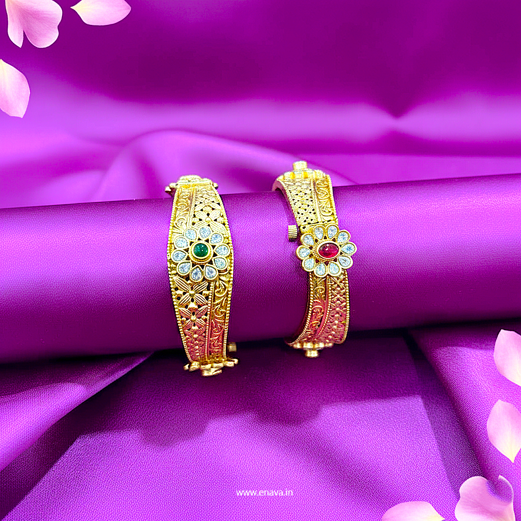 Rajwadi Ruby Green Kundan Gold Plated Bangles by Enava Bangle Enava Jewels.