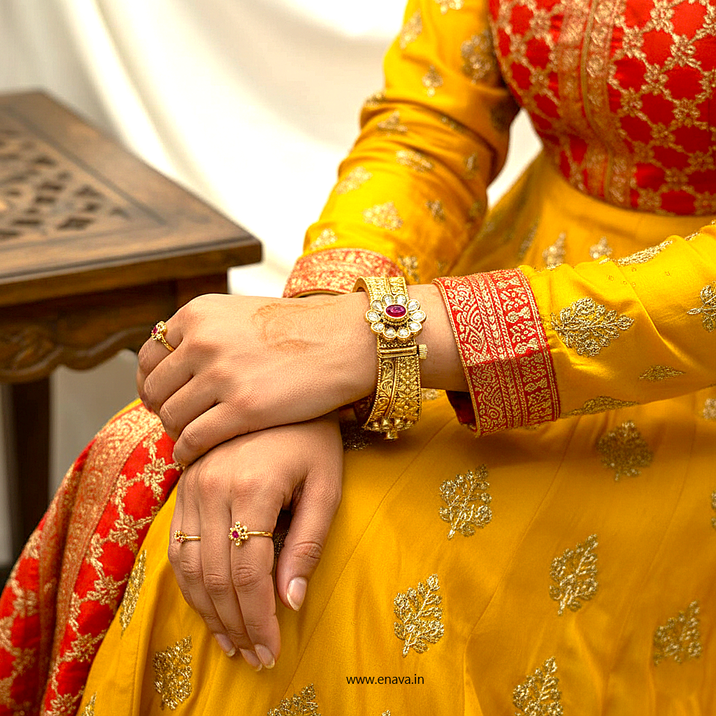 Rajwadi Ruby Green Kundan Gold Plated Bangles by Enava Bangle Enava Jewels.