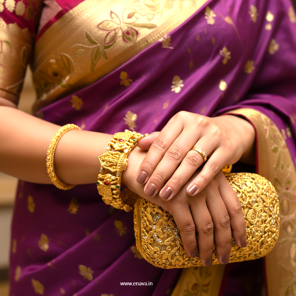 Rajwadi Temple Shri Ram & Hathi  Stones Gold Plated Bangles by Enava Bangle Enava Jewels.