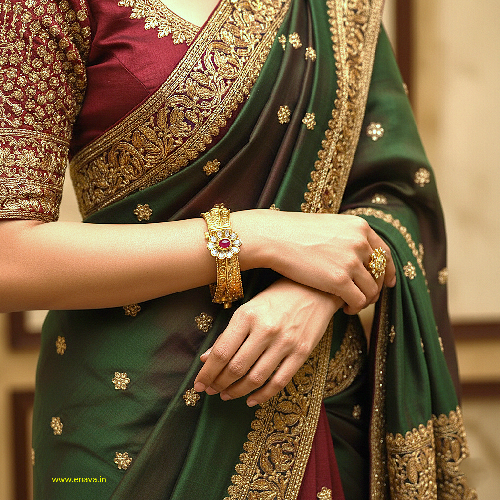 Rajwadi Ruby Green Kundan Gold Plated Bangles by Enava Bangle Enava Jewels.