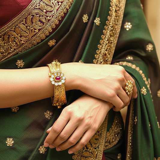 Rajwadi Ruby Green Kundan Gold Plated Bangles by Enava Bangle Enava Jewels.
