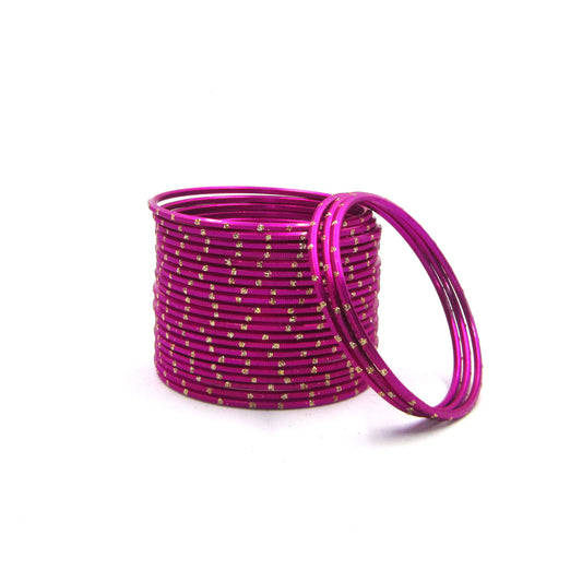 Glitter Rani Pink Metal 24 Bangles by Enava