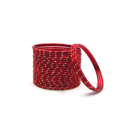 Glitter Red Metal 24 Bangles by Enava