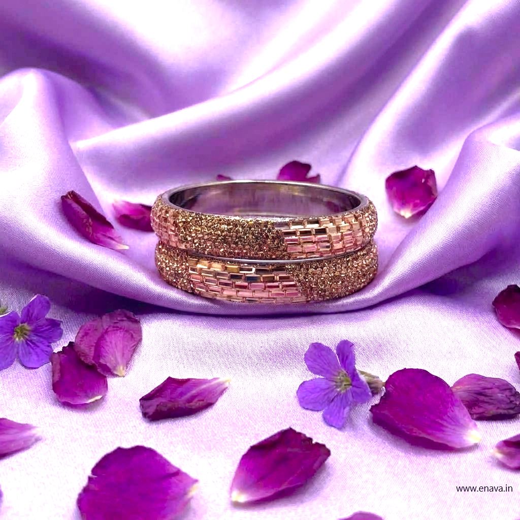 Rose Gold Sparkling Stone Kada Bangles by Enava