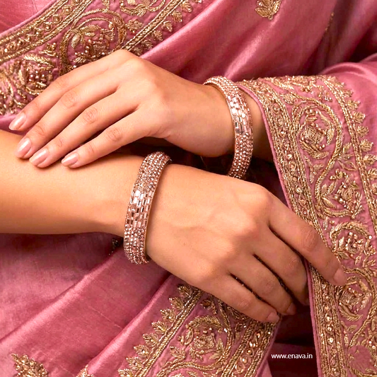Rose Gold Sparkling Stone Kada Bangles by Enava