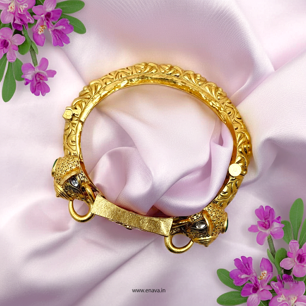 Royal Rajwadi Kundan Pink Enamel Gold Plated Kada by Enava Bracelet Enava Jewels.