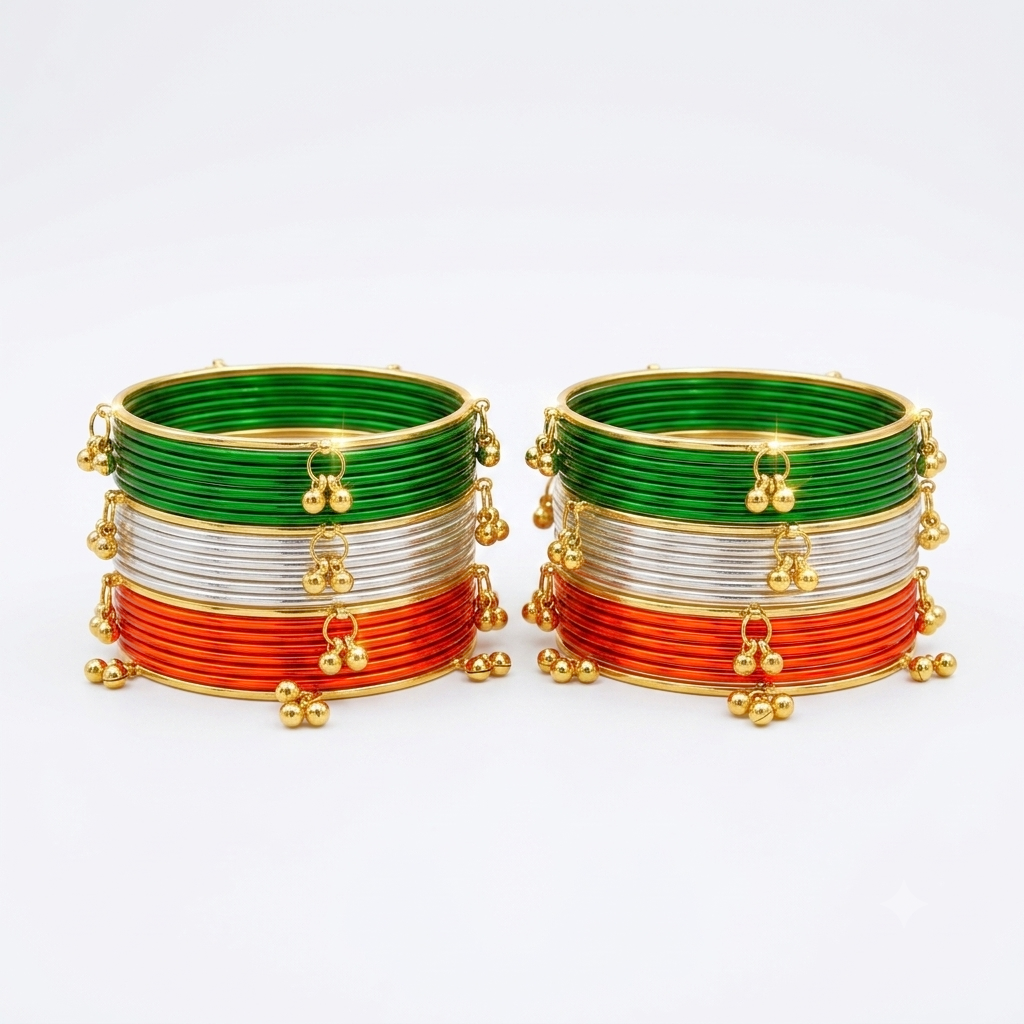 Saffron Trio Charm Metal Bangles
