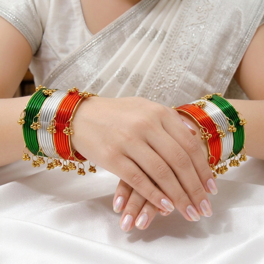 Saffron Trio Charm Metal Bangles