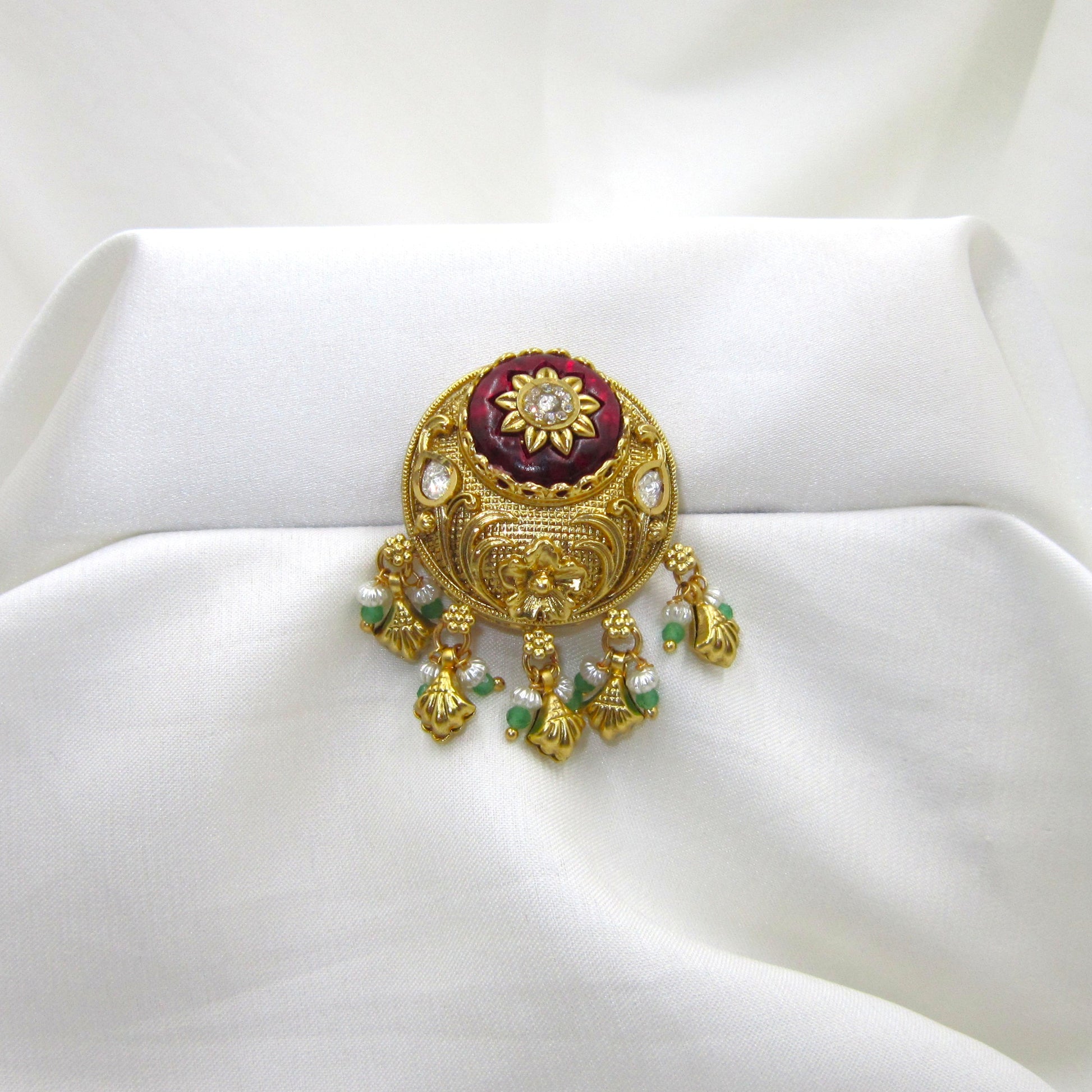 Shagun Bridal Ethnic & Traditional Golden Ring by Enava featuring an adjustable antique gold statement ring with intricate heritage-inspired detailing, ideal for bridal jewellery, weddings, festive occasions and traditional ethnic wear.