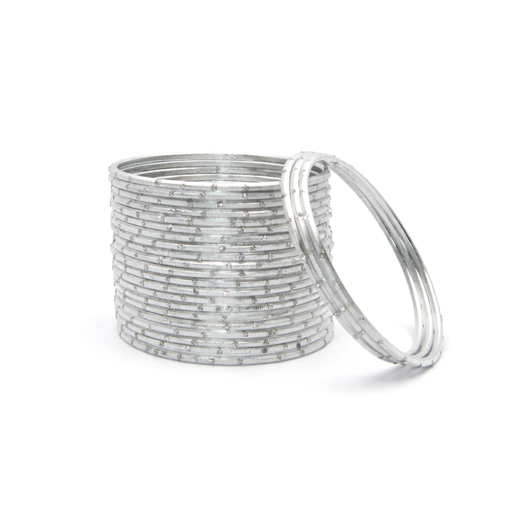 Glitter Silver Metal 24 Bangles by Enava
